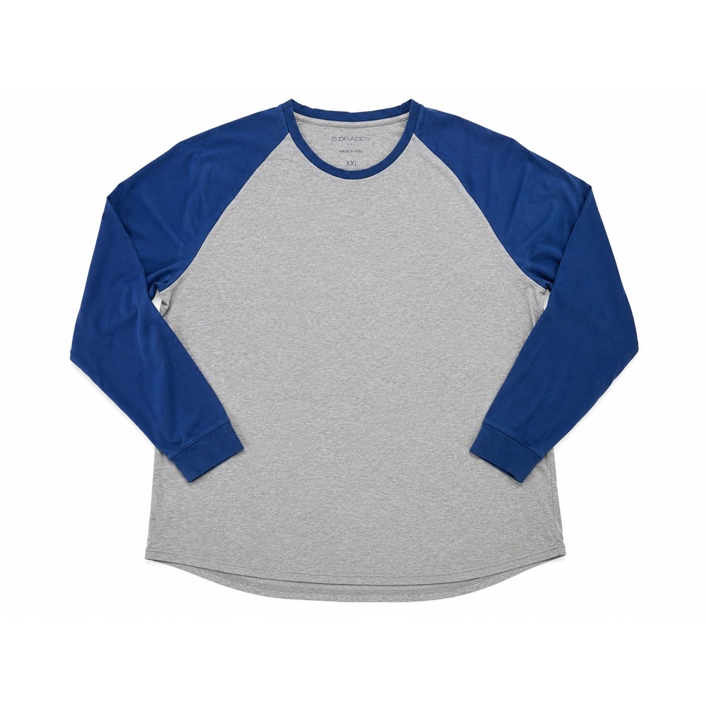 B Draddy XXL Pima Cotton Baseball Tee Gray Blue Raglan Long Sleeve Shirt
